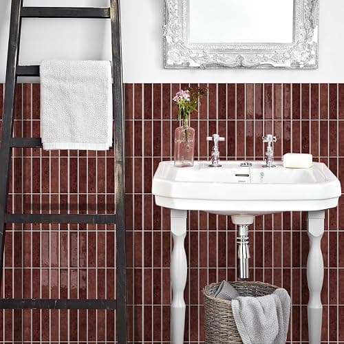 Alwayspon 10 Sheets 12" x12'' Retro Red 3D Vinyl Backsplash Tiles, Self-Adhesive Peel and Stick Wall Tile Stickers Stick on Subway Tiles for Kitchen Bathroom Wall thumbnail 5