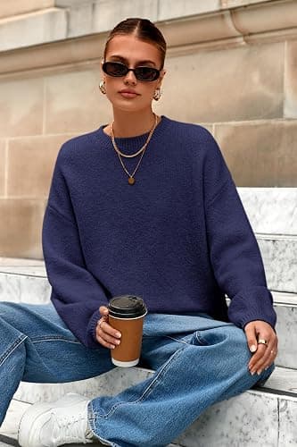 MASCOMODA Long Sleeve Crewneck Pullover Oversized Sweaters for Women Fall 2026 Casual Loose Fuzzy Chunky Knitted Jumper Tops thumbnail 3