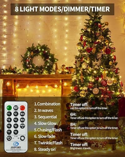 SenLuKit Copper Wire Fairy Lights Waterproof Plug in Christmas String Lights with Remote for Living Bed Room, Backyard, Patio, Garden, Porch, Wedding or Christmas Decorations thumbnail 8