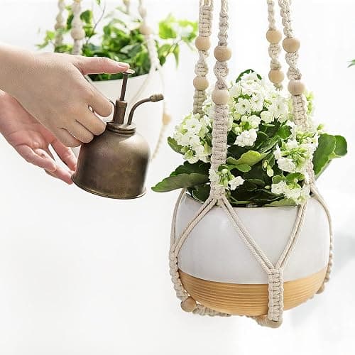 Mkono Macrame Plant Hanger Indoor Hanging Planter Basket with Wood Beads Decorative Flower Pot Holder No Tassels for Indoor Outdoor Boho Home Decor 35 Inch, Ivory, Set of 1 (POTS NOT Included) thumbnail 7
