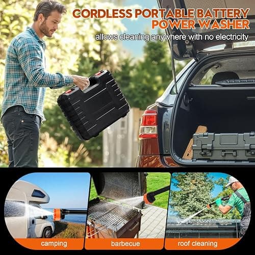 Battery Pressure Washer, Electric Power Washer Cordless, Portable Car Pressure Washer Handheld with 6-in-1 Nozzle,17FT Drain Hose,Power Cleaner for Patio Floor Fence Deck Indoor thumbnail 2