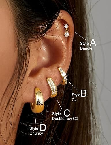 Sanfenly Gold Earrings Gold Hoop Earrings for Women Trendy Dainty Stud Earrings 14K Gold Plated Earrings Small Double Gold Silver Hoop Earrings for Women Lightweight Huggie Cartilage Earrings Set Gold Jewelry for Women Gifts thumbnail 3