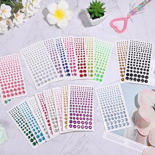 2800 Pcs Self Adhesive face Rhinestones gems Stickers in 20 Colors, 6 Sizes Stick on Jewels for Body, Face, Hair and Craft DIY Decorations(3/4/5/6/8/10mm) thumbnail 8