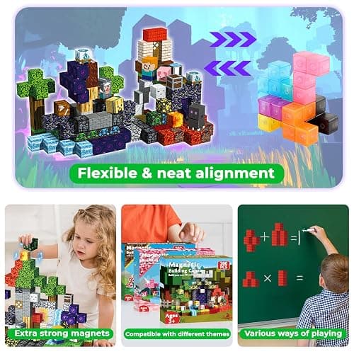 Magneverse 200 PCS 0.8in Magnetic Blocks, Magnet Toys for Kids, Magnetic Building Blocks Cubes, Stacking Magnets, School STEM Toys for Boys and Girls Age 3+ Years Old (Theme: Portal) thumbnail 6