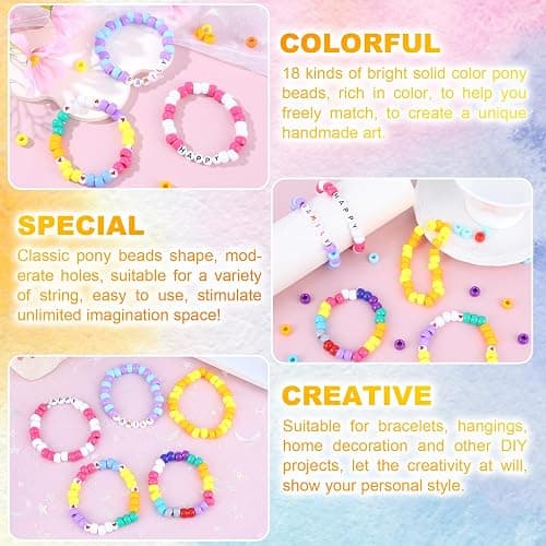 MAKERSLAND 2600+pcs Pony Beads Kit 18 Color Rainbow Plastic Multicolor Pony Bead Bulk with Elastic String Hair Beads DIY Crafts Jewelry Making Kit for Bracelets Necklaces Key Chain thumbnail 7