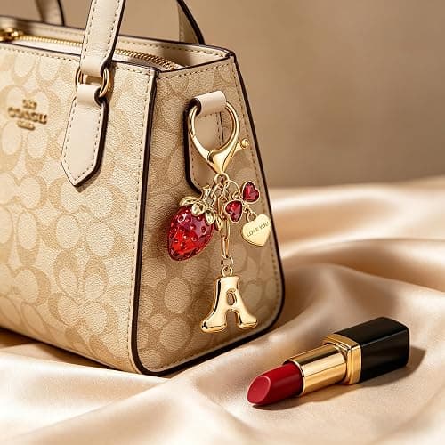 OUMILAN Bubble Initial Keychain Bag Charms for Women | A-Z Letter Keychain with Cherry,Strawberry&Butterfly Charms,Perfect for Handbags,Purses and Backpacks thumbnail 6