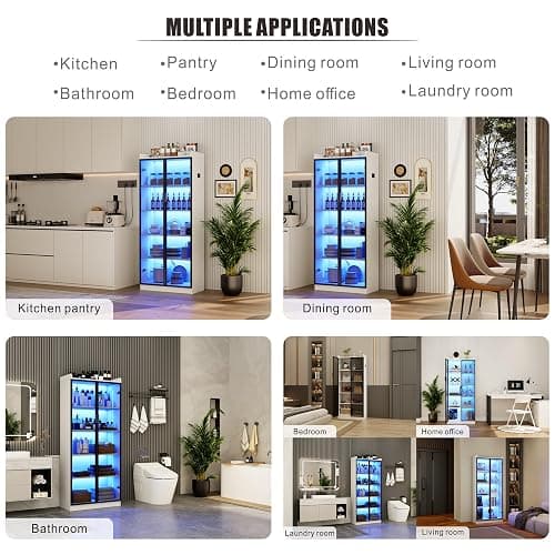Display Cabinet with Doors and Adjustable Shelves, 65" Tall Bookcase with LED Lights/Human Sensor, 5 Tier Display Case for Collectibles Bedroom Living Room Office, White thumbnail 6