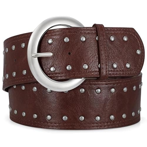 WOWOGO Wide Chunky Leather Belts for Women 2.3" Western Vintage Boho Studded Thick Waist Belt for Dresses - Image 1
