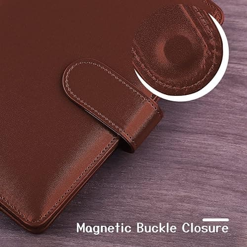 Antner A6 Binder 6 Ring Refillable Notebook Budget Planner for A6 Filler Paper, PU Leather Loose Leaf Personal Planner Wallet Money Organizer Cash Stuffing Binder with Magnetic Buckle Closure, Brown thumbnail 4