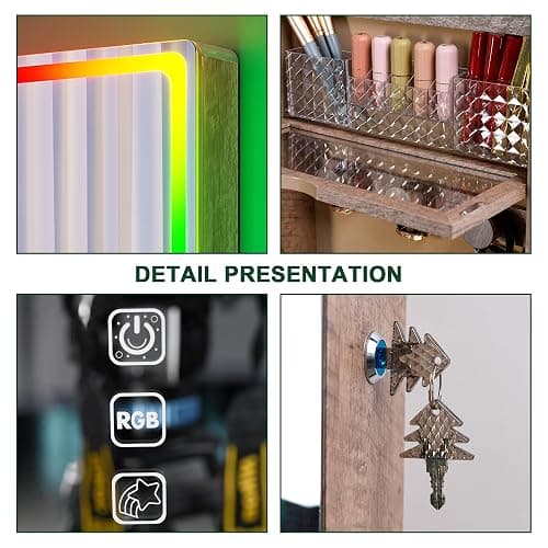 HNEBC LED Mirror Jewelry Cabinet with RGB Lights,47.2" Wall Mounted Jewelry Organizer with Full-Length Mirror,Over The Door Hanging Jewelry Armoire Storage Cabinet,Folding Dresser,2 Drawers,Lockable thumbnail 7