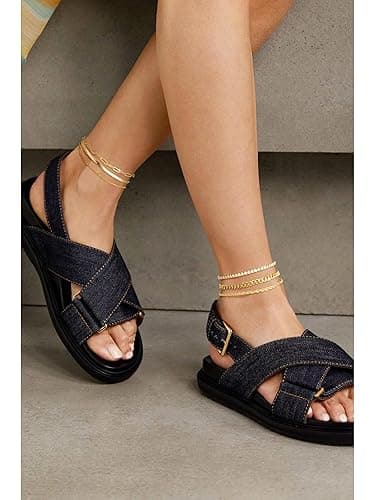 DEARMAY 14K Gold Plated Ankle Bracelets for Women Waterproof - Dainty 6Pcs Anklets Layered Cuban Link Chain Herringbone Cute Anklets Set Pack Summer Beach Jewelry Gift for Women Teen thumbnail 4