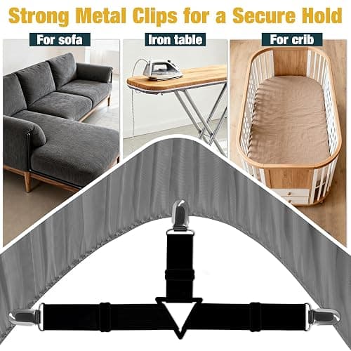 WHISPERING WONDER 4 Pack Bed Sheet Fasteners, Adjustable Mattress Cover Straps with Metal Clips, Elastic Bed Corner Holders, Non Slip Sheet Clips, Black Color thumbnail 7