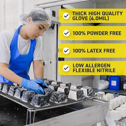 72HRS Blue Nitrile Gloves, Disposable Gloves-4mil, Rubber/Latex Free, Gants Jetables, Gants Nitrile for Food Prep & Cleaning thumbnail 2