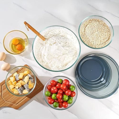 Glass Mixing Bowls with Lids Set of 5(4.78QT,2.2QT,1.7QT,1.1QT,0.85QT),Thick Glass Nesting Bowls for Kitchen Baking,Cooking Prep,Storage,Serving,Large Salad Bowls,Dishwasher Microwave Freezer Safe thumbnail 2