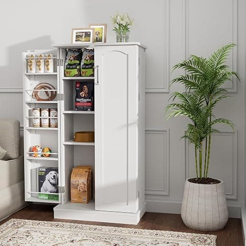 FIMELLO 50'' Dog Food Storage Cabinet with Adjustable Shelf, Pet Storage Cabinet,White thumbnail 7