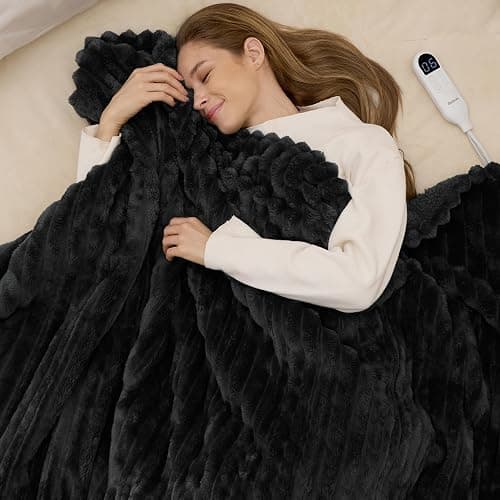 Bedsure Heated Blanket Full Size - Thick Striped Fast Heating Electric Blanket with Preheat Function, 6 Heat & 6 Timer (Up to 10H), 8H Auto Off, ETL Certified, Gift for Grandma (72"x84", Black) thumbnail 8