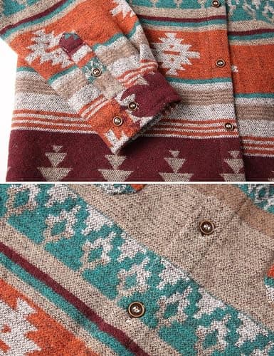 VIEWON Men's Casual Print Button Down Woolen Long Sleeve Lightweight Lapel Western Shacket Jacket Coat thumbnail 4