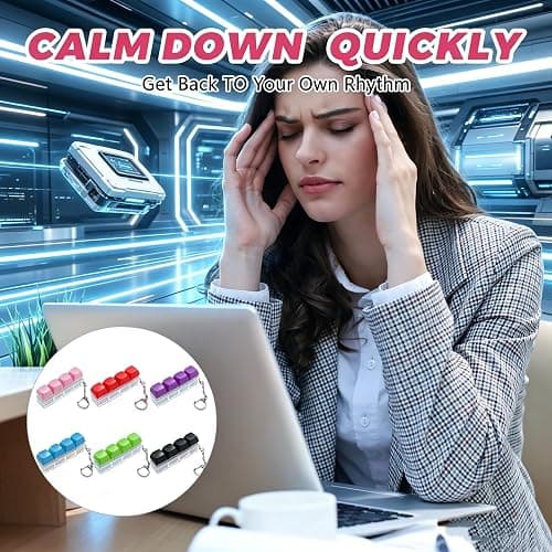 Keyboard Fidget Toy 6 Pack, RARITYLL Clicker Keychain with 4 Buttons for Stress Relief, Durable ABS+PC Fidget Toys for Adults, Portable Fidget Keyboard Gadget for Office & Travel (6 Colors) thumbnail 3