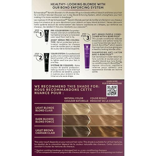 Schwarzkopf Keratin Blonde Hair Dye, 11.0 Natural Blonde, Professional Quality Hi-Lift Permanent Hair Color, Bond Enforcing System Helps Prevent Breakage* Pre-Color Serum & Purple Conditioner Included thumbnail 6