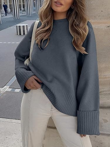 ANRABESS Women's Oversized Sweaters 2025 Long Sleeve Fuzzy Knit Casual Chunky Pullover Sweater Fall Outfits Clothes thumbnail 2