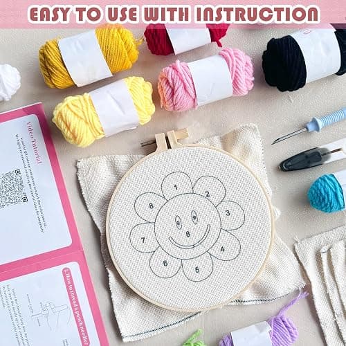 SEREDH Punch Needle Coasters Kit for Beginners Adults Easy Needle Punch Embroidery Kit Set Threader Instruction Fabric Hoop Yarn Tufting Coaster DIY Making,Coaster Holder Coaster Art Craft Supplies thumbnail 3