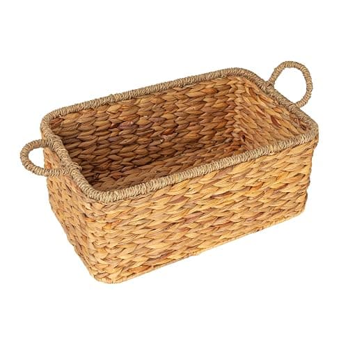 Household Essentials Rectangular Handwoven Water Hyacinth and Seagrass Basket with Handles, Natural thumbnail 2