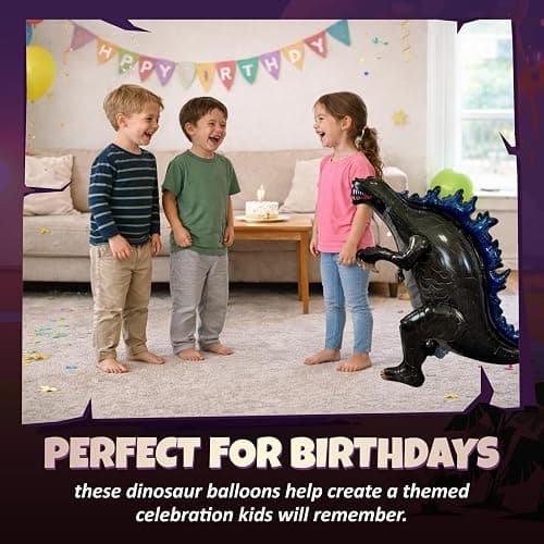 Dinosaur Balloon JUMBO Mylar Standing Foil Balloons - Black | Birthday Party Decorations Supplies and Decor | Dinosaur Lover Gifts for Kids Birthday Party and Celebrations thumbnail 8