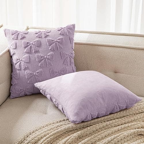 MIULEE Light Purple Bow Pillow Covers Coquette Room Decor Aesthetic Set of 2 Spring Decorative Cute Girl Soft Plush Faux Pillowcase for Preppy Room Bedroom Couch,18x18 Inch thumbnail 4