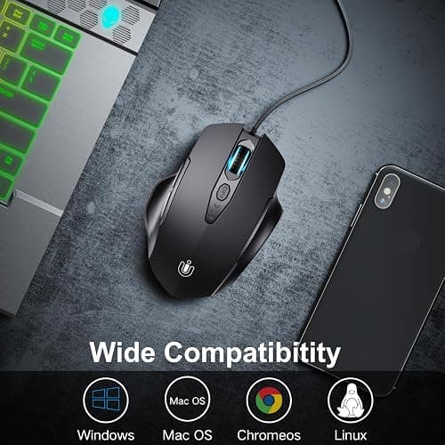 Uineer Wired Mouse, USB Mouse Wired with 6 Buttons Ergonomic Design,1.5M USB Cable Computer mice 7200DPI Optical Mice for PC Laptop, Matte Black thumbnail 4
