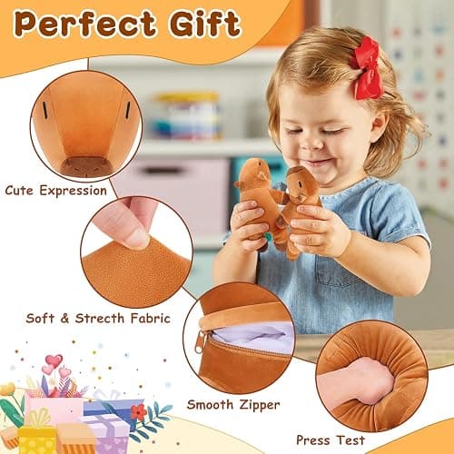 5 PCS Capybara Plush Stuffed Animal Family-Capybara Plush, 20" Large Mommy Plushies with 4 Baby Plushie Toy for Kids, Kawaii Body Pillow Christmas Birthday Gifts for Kids Boys Girls thumbnail 5