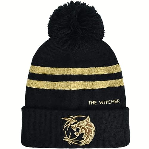 Concept One Unisex-Adult Netflix The Witcher Acrylic Knitted Cuff Beanie Hat with Gold Logo and Pom - Image 1
