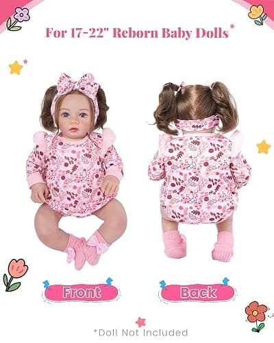 BABESIDE 3PCS Reborn Baby Doll Clothes for 17-22 Inch Dolls, Baby Doll Outfit Accessories with Floral Pattern fit Newborn Baby Dolls Girl Boy, Pink thumbnail 4