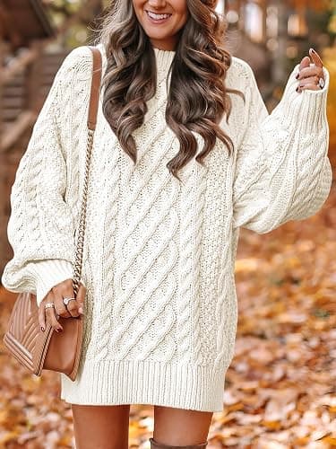 ANRABESS Womens Sweater Dress Oversized Cable Knit Chunky Long Sleeve Short Dresses 2025 Fall Outfits Vacation Winter Clothes thumbnail 2