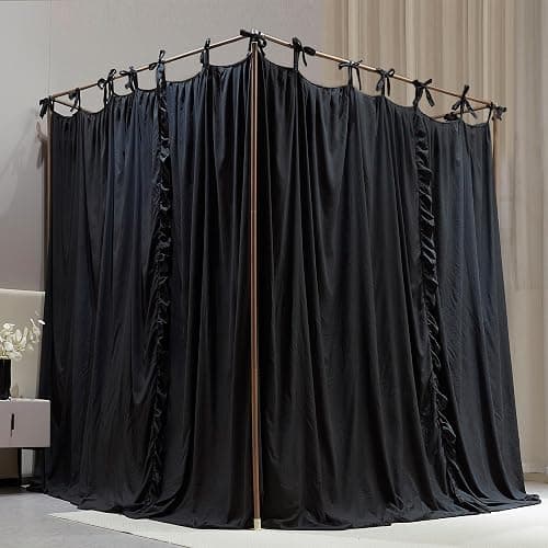 AIOOO 4 Corners Post Princess Curtain Bed Canopy Double Layer Cozy Mosquito Net Mesh and Cloth for Girls Adults Bedroom Decoration (Double-Black/Black, 64" W*82" L*82"*H/(Queen)) thumbnail 6