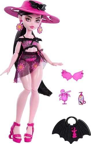 Monster High Scare-adise Island Draculaura Doll with Swimsuit, Sarong & Beach Accessories Like Hat, Sunscreen & Tote thumbnail 5