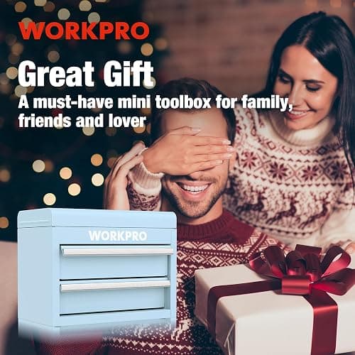 WORKPRO Mini Metal Tool Box with 2 Drawers and Top Storage, Small Tool Chest with PVC Liners and PP Feet Pads, Cold Rolled Steel Toolbox with Magnetic Tab thumbnail 8