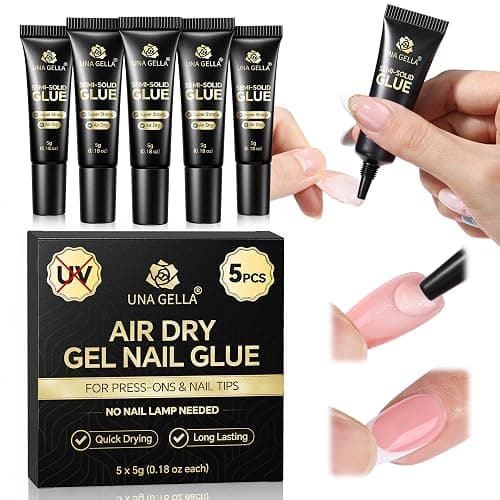 UNA GELLA 5 Pack 5g Solid Nail Glue, Air-Dry Strong Nail Glue for Press Ons | No U V/LED Lamp Needed Quick Drying Glue Gel for False Nails with Precise Gap-Filling Control - Image 1