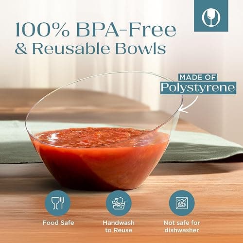Posh Setting Clear Serving Bowls Small Hard Plastic Candy Bowl for Weddings, Buffet, Offices, Disposable Small Angled Bowls for Party's, Salads, Snacks and Fruit Bowl 5 Pack thumbnail 6