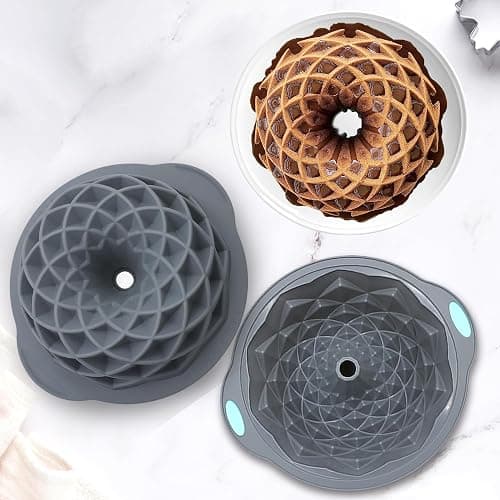 Tongjude 4 Pieces Silicone Fluted Cake Pans, 9/10/12 Cups Tube Baking Pan, Silicone Molds for Homemade Cake, Bread and Jello, Non-Stick, Grey thumbnail 7