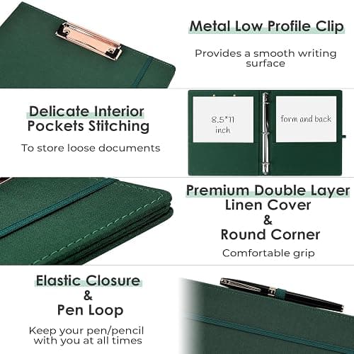 EYROZILL 3 Ring Binder, 1 Inch Linen Binder Organizer for Letter Size (8.5" x 11") with 5 Tab Dividers, File Folder Labels and Low Profile Clipboards, School and Office Supplies-Blackish Green thumbnail 6