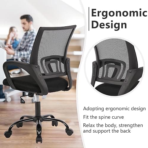 PayLessHere Office Chair Computer Chair Ergonomic Cheap Desk Chair Adjustable Comfortable Mid Back Task Rolling Swivel Chair with Lumbar Support for Home Office Desk, Black - Black thumbnail 7