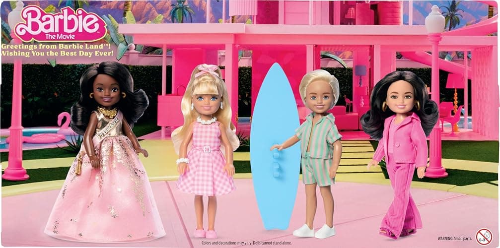 Barbie The Movie Chelsea Collectible 4-Pack Dolls, Includes, Ken, President, Gloria Characters with Removable Outfits, JBH77 thumbnail 6