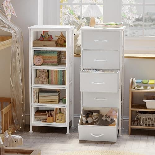 Fixwal White Tall Dresser for Bedroom, Closet Organizers and Storage Tall Fabric Dresser for Closet, Drawer Organizer with 5 Drawers, Bedroom Furniture thumbnail 6