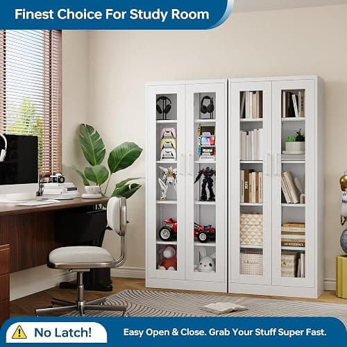 PEUKC Display Storage Cabinet with Glass Door, 67 Inches Metal Curio Cabinet with 4 Adjustable Shelves, HD&Tempered Glass Display Case for Home, Office, Clinic, Pantry, Assemble Required (White) thumbnail 4