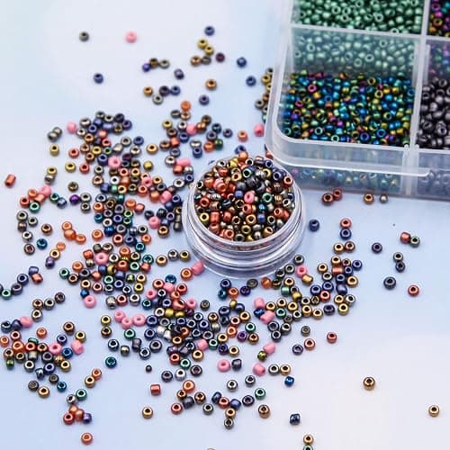 EuTengHao 8/0 Glass Seed Beads Kit, 3mm Metal Color Waist Beads, 24Colors Small Pony Beads with String for Bracelet Necklace Earring Jewelry Making (14405PCS, 600 Per Color) thumbnail 7