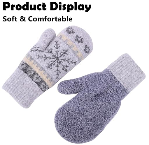 Winter Warm Mittens for Women Men - Soft-Double Layer-Snowflake Cold Weather Stretch Thick Lining Knitted Gloves thumbnail 3