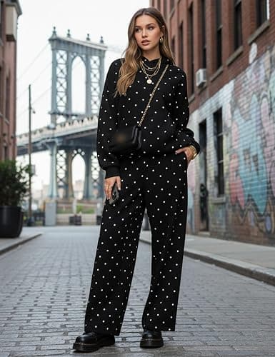 HOCANDY Polka Dot Hoodie and Sweatpants Set for Women thumbnail 2