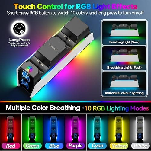 Tokluck PS5 Controller Charger Station - Compatible with Playstation 5 Edge & Dual Controller Gaming, Games Charging Station with Cable, PlayStation Games Dock Stand for with LED Indicators, White thumbnail 4