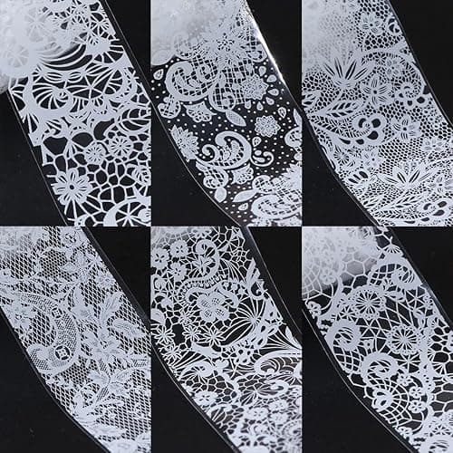 SILPECWEE 20 Rolls Lace Nail Foil White and Black Nail Transfer Foil Flower Nail Art Foils Decals Holographic Foils for Nails Manicure Stickers for DIY Acrylic Nails Decoration thumbnail 6