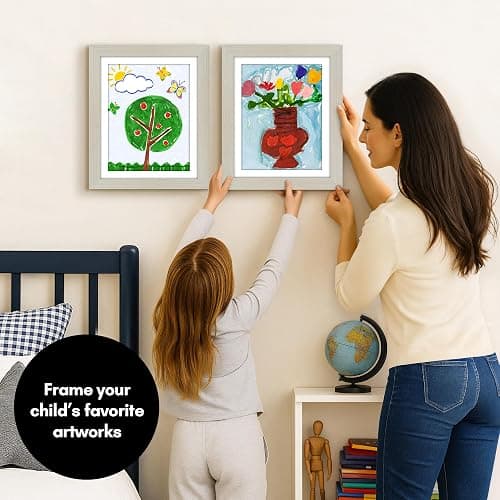 Americanflat Kids Artwork Frame Changeable (Light Wood) - Magnetic Door Holds 100 Art Pieces - 8.5x11 Letter Size Display with Mat or 10x12.5 Without Mat - My Mini Masterpiece (Set of 2) - Light wood thumbnail 4